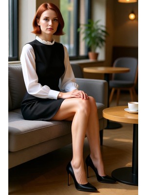 FRM Kadın Şık A Kesim Dokuma Mini Elbise Uzun Kol ve Fırfırlı Dik Yaka Detayıyla Ofis Şıklığı Kaliteli