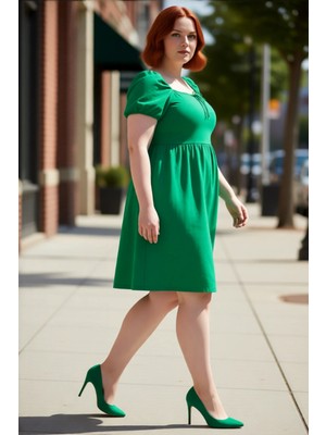 PayBuy Kadın Skater Kalıp Balon Kol Kare Yaka Mini Elbise %100 Pamuklu Yazlık Konforlu Şık Tasarım