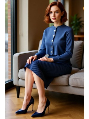 FRM Kadın Düz Desen Midi Boy Triko Hırkalı Elbise Takımı Konforlu Şık Uzun Kollu Stil Kaliteli