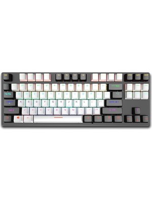 Leaven K550 Kablolu Rgb Mekanik Oyuncu Klavye - 87 Tuşlu, Ergonomik Tasarım, LED Işıklı, 150CM Kablo, Bilgisayar Pc Için, Siyah-Beyaz, Kırmızı Switch