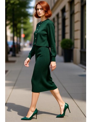 PayBuy Kadın Gri Midi Bodycon Triko Elbise ve Kısa Hırka Ikili Takım Sonbahar Kış Stili Kaliteli Şık