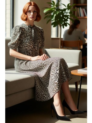 FRM Kadın Maxi Boy Dokuma Elbise Animal Baskılı Çok Renkli Viskoz A Kesim Kaliteli Şık Rahat Modern