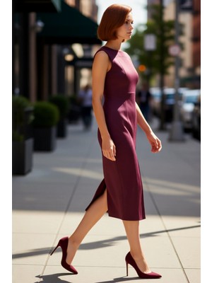 PayBuy Kadınlara Özel Smart Bodycon Süet Dokuma Midi Elbise Kolsuz Şık Tasarımıyla Gündüzden Geceye.