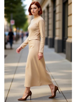 PayBuy Kadınlara Özel Şık Ribana Örme Tesettür Elbise Bisiklet Yaka Uzun Kollu Maxi Boy Düz Tasarım