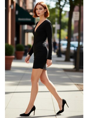 PayBuy Kadın Siyah Bodycon Kruvaze Yaka Uzun Kollu Kısa Abiye Elbise Şık Gece Davetleri Için Ideal Seçim