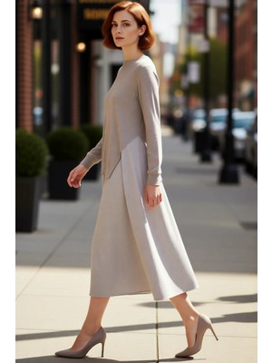 PayBuy Kadın Siyah Üst Triko Garnili Çizgili Pamuklu Midi Elbise Rahat Şık Günlük Stile Uygun Kaliteli