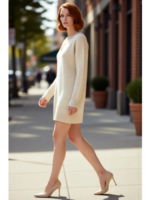 PayBuy Kadın Shift Kalıp V Yaka Düşük Kollu Triko Kazak Elbise Günlük Şık Konforlu Kombinler Için Ideal