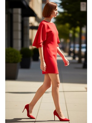 PayBuy Kadınlar Için Bodycon Kısa Elbise Bisiklet Yaka Pelerin Kollu Şık Kokteyl Sonbahar Davetleri