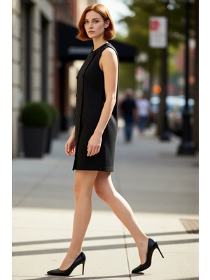 PayBuy Kadınlar Için Kruvaze Kesim Kolsuz Düz Desen Mini Denim Elbise %100 Pamuk Içeriğiyle Şık Kaliteli