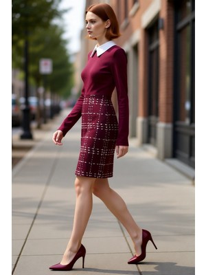 PayBuy Kadın Gömlek Yaka Ekose Kareli Tüvit Dokuma A Line Elbise Kış Kombinleri Için Ideal Bir Seçim