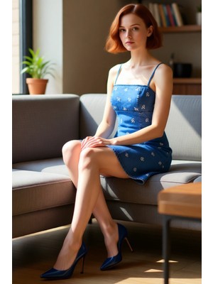 FRM Kadın Kare Yaka A Line Denim Mini Elbise Fiyonk Desenli Ince Askılı Yazlık ve Günlük Stil Kaliteli