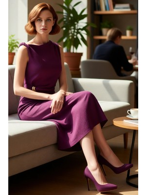 FRM Kadın Midi Boy Astarlı Aerobin Dokuma Elbise Modern Shift Kesim Şıklığı Ile Gününüze Eşlik Eder