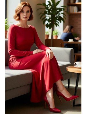FRM Kışlık Sezon Kadın Elbise Bodycon Kalıp Maxi Boy Uzun Kollu Örme Sandy Kumaş Mezuniyet Balosu