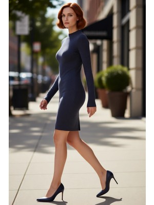 PayBuy Kadın Bodycon Mini Uzun Kollu Fitilli Örme Elbise Bisiklet Yakalı Rahat Günlük Şıklık Sunar