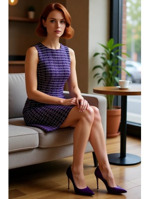 FRM Kadın Iş Hayatı Için Mini Kolsuz A Kesim Elbise Kareli Desen Tüvit Kumaş Ilkbahar Sonbahar Şıklığı