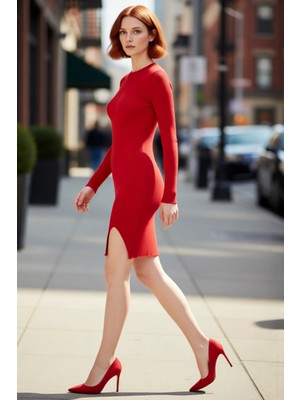 PayBuy Kadın Triko Bodycon Uzun Kollu Mini Elbise Bisiklet Yaka Tasarım Ilkbahar Sonbahar Şıklığı