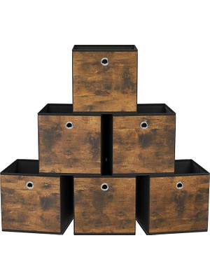 Saklama Kutusu, 6'lı Set, Düzenleme Kutuları, Dokusuz Kumaş, Katlanır Kutu, 26 x 26 x 28 Cm, Kumaş Kutu, Küp Raf Için, Kıyafet Düzenleyici, Vintage Kahverengi-Siyah RFB126B01