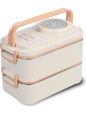 1200 ml Iki Kat Dört Bölme Paslanmaz Çelik Lunch Box Yeni Nesil Sefer Tası-Sos Kaseli MODEL-FFLBOX8023 (Bej)