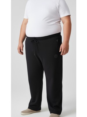 Balkonda Erkek Eşofman Altı Battal Büyük Beden Cepli Fermuarlı Pamuklu Düz Paça Geniş Kalıp