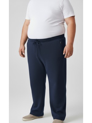 Balkonda Erkek Eşofman Altı Battal Büyük Beden Cepli Fermuarlı Pamuklu Düz Paça Geniş Kalıp