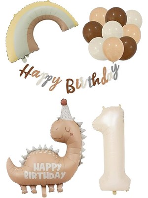 Yaş Retro Dinazor Konsept Doğum Günü Seti Renkli Balonlar ve Dekoratif Aksesuarlar