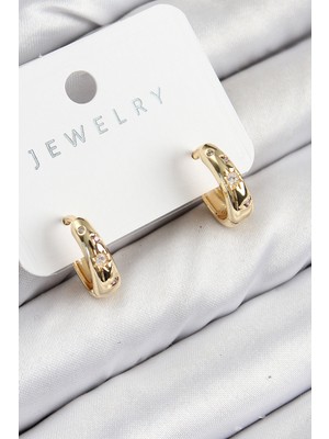 Dktt Pirinç Zirkon Taşlı Halka Model Gold Renk Kadın Küpe - TJ-BKP11075
