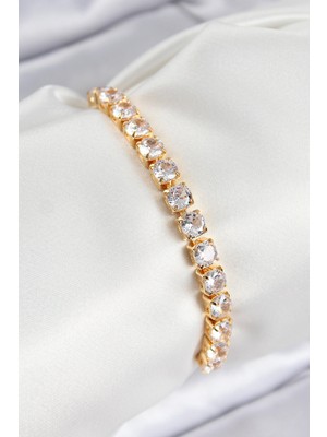 Dktt Pirinç Zirkon Taşlı Kare Model Gold Renk Asansörlü Kadın Bileklik - TJ-BB7792