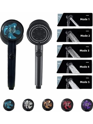 Pearl Shop Turbo Fan 5 Fonksiyonlu Duş Başlığı El Duşu Handshower, Siyah