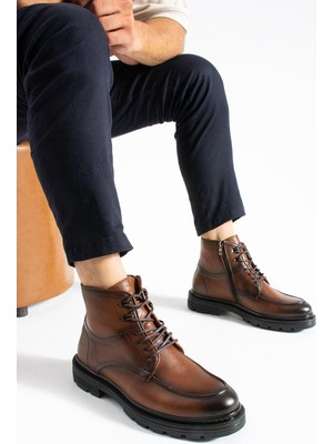 MEEGORA Erkek Kahverengi Premium Hakiki Deri Bot