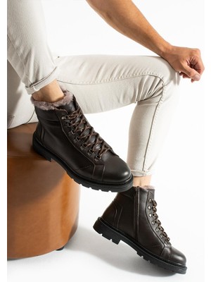 Meegora Erkek Kahverengi Hakiki Deri-Kürklü Bot