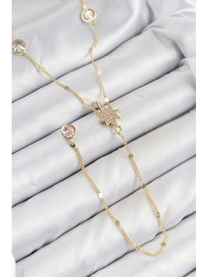 Dktt Pirinç Zirkon Taşlı Kutup Yıldızı Model Gold Renk Y Kolye - TJ-BKO10452