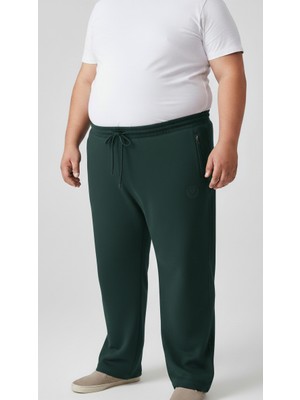 Balkonda Erkek Eşofman Altı Battal Büyük Beden Cepli Fermuarlı Pamuklu Düz Paça Geniş Kalıp