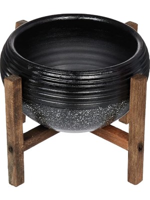 Siyah Granit Küp Aranjman Saksı, 4 Ayaklı