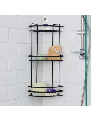 Matmel 3 Katlı Lamalı Duş Rafı - Siyah