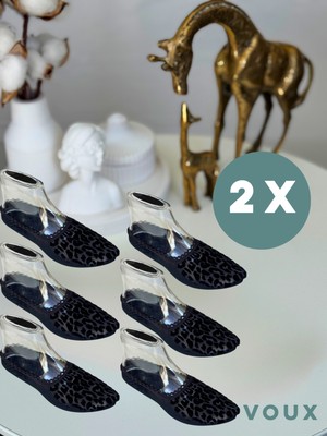 Voux Leopar Desenli Siyah Tül Kadın Babet Çorap 12 'li