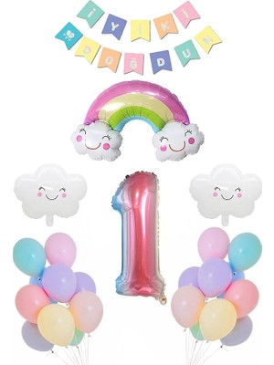 Yaş Gökkuşağı Bulut Konsepti Doğum Günü Parti Kutlama Seti
