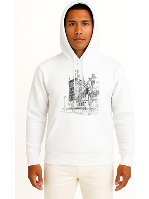 Bahriyeli Collection Kapüşonlu Old Town Prague Elements - Çek Cumhuriyeti Göğüs Tasarımlı Unisex Sweatshirt