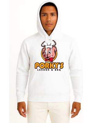 Bahriyeli Collection Kapüşonlu Porky's Lechon Barbecue Domuz Göğüs Tasarımlı Unisex Sweatshirt