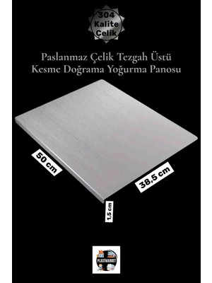 Plastmarket Paslanmaz Çelik Tezgah Üstü Kesme Doğrama Yoğurma Tahtası - L Kenar - Büyük Boy