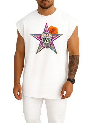 Bahriyeli Collection Oversize Calavera Day Of The Dead The Gangster Of Love Death Göğüs Tasarımlı Atlet