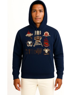Bahriyeli Collection Kapüşonlu Barbecue Chophouse Restaurant Kebab Grilling Göğüs Tasarımlı Unisex Sweatshirt
