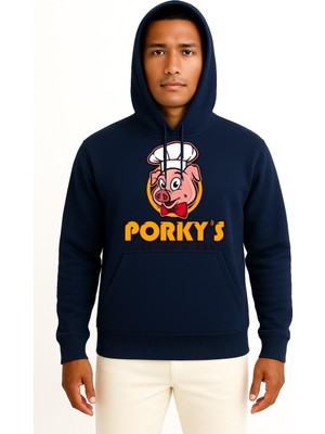 Bahriyeli Collection Kapüşonlu Porky's Lechon Barbecue Domuz Göğüs Tasarımlı Unisex Sweatshirt