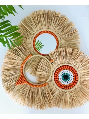 El Yapımı Rafya Duvar Ayna Seti Hasır Ayna Hasır Tabak Bohem Ayna Ahşap Ayna Duvar Süsü