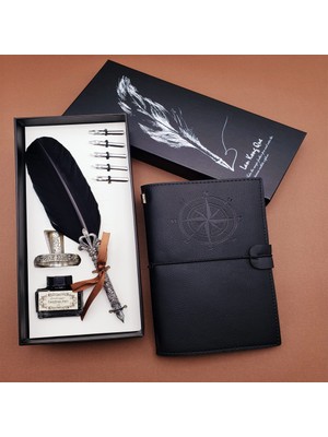 Hediyesahibi Kişiye Özel Siyah Divit Hokka Defter ve Kalem