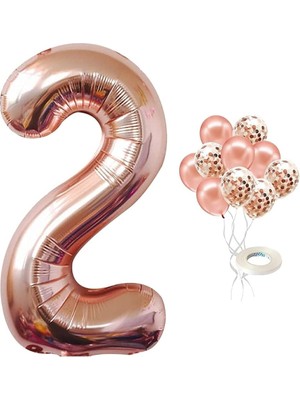 Yaş Rose Gold Rakam Balon Konfetili Balon Seti