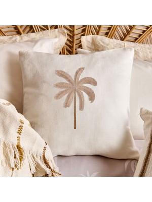 Matmel Soft Palm Breeze Nakışlı Kırlent - Ekru - 45X45 cm