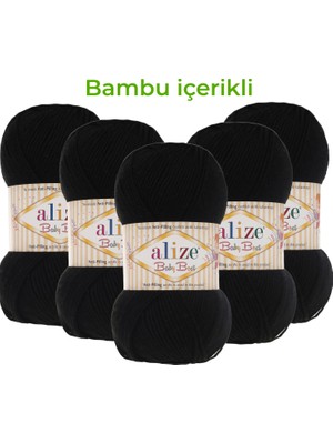 Alize Baby Best Bebek Örgü Iplği/bambu Içerikli Bebe Iplik/el Örgü Ipi/60 Siyah