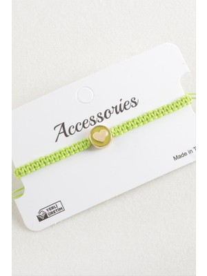 Bijuteri Net Kalp Mineli Makrome Örgülü Bileklik