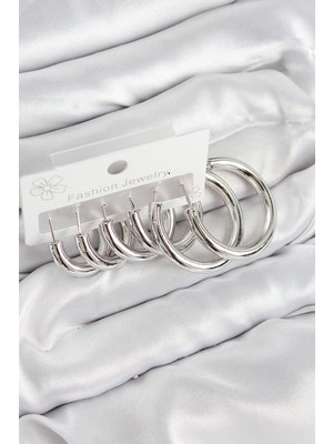 Dktt Pirinç Halka Model Gümüş Renk Kadın Set Küpe - TJ-BKP11056