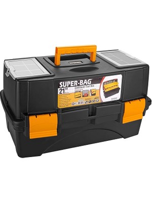 Takım Çantası, Alet Kutusu, Şeffaf Kapaklı Mini Bölmeli Organizer, Sarı-Siyah Dayanıklı Plastik Malzeme (21'')